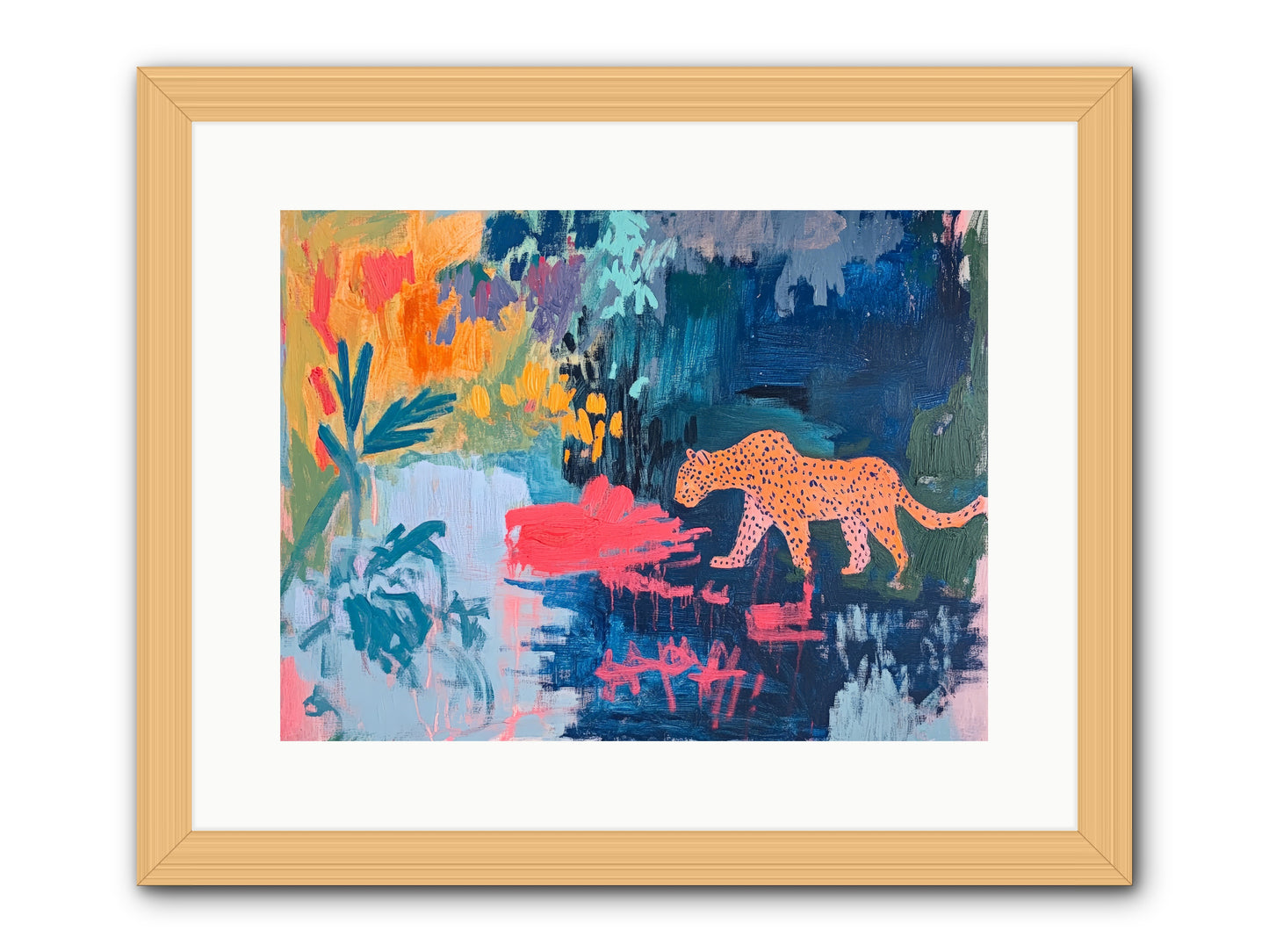 The Painted Leopard's Reverie -- Framed Print - Natural 16x12