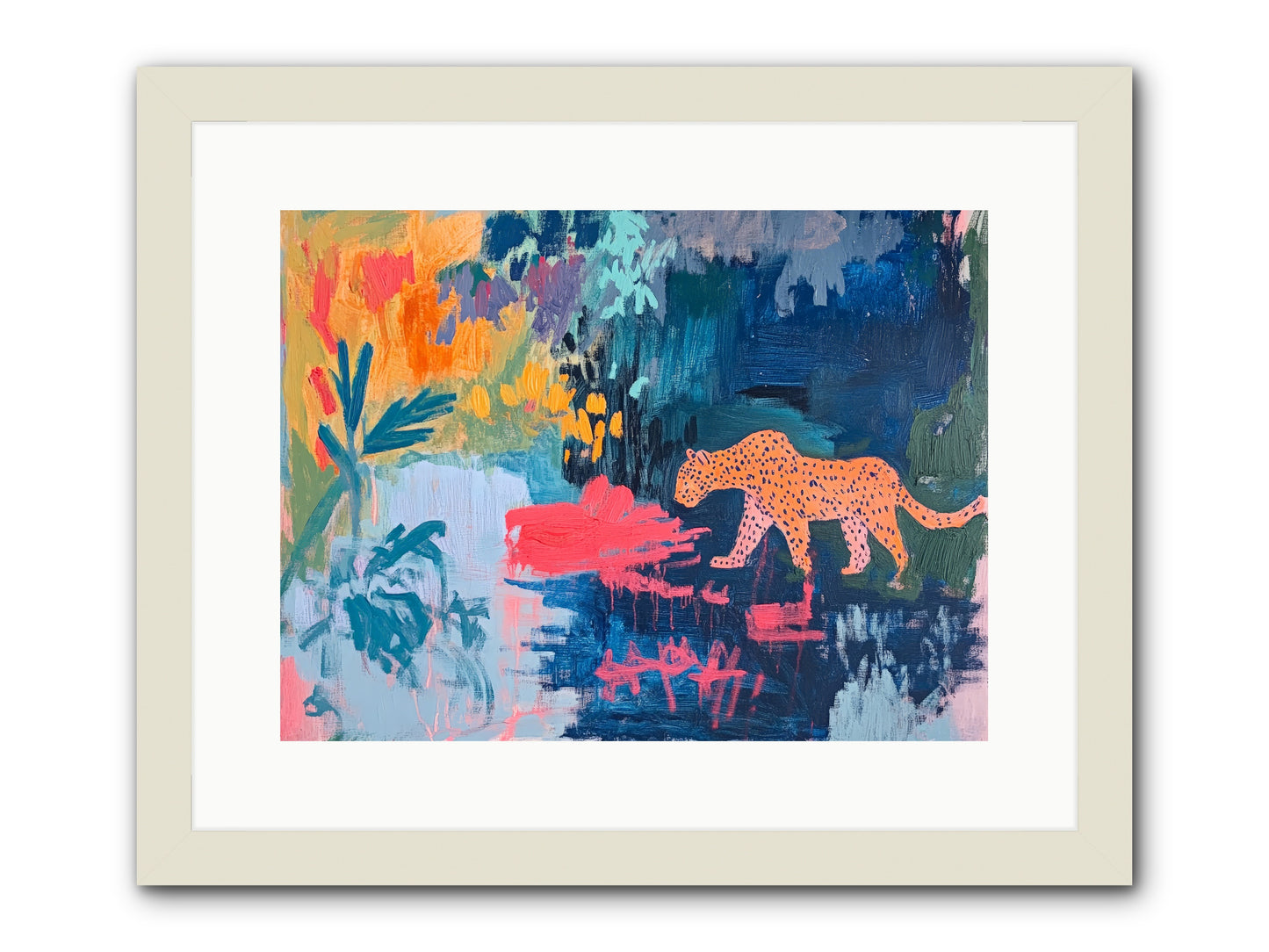 The Painted Leopard's Reverie -- Framed Print - White 16x12