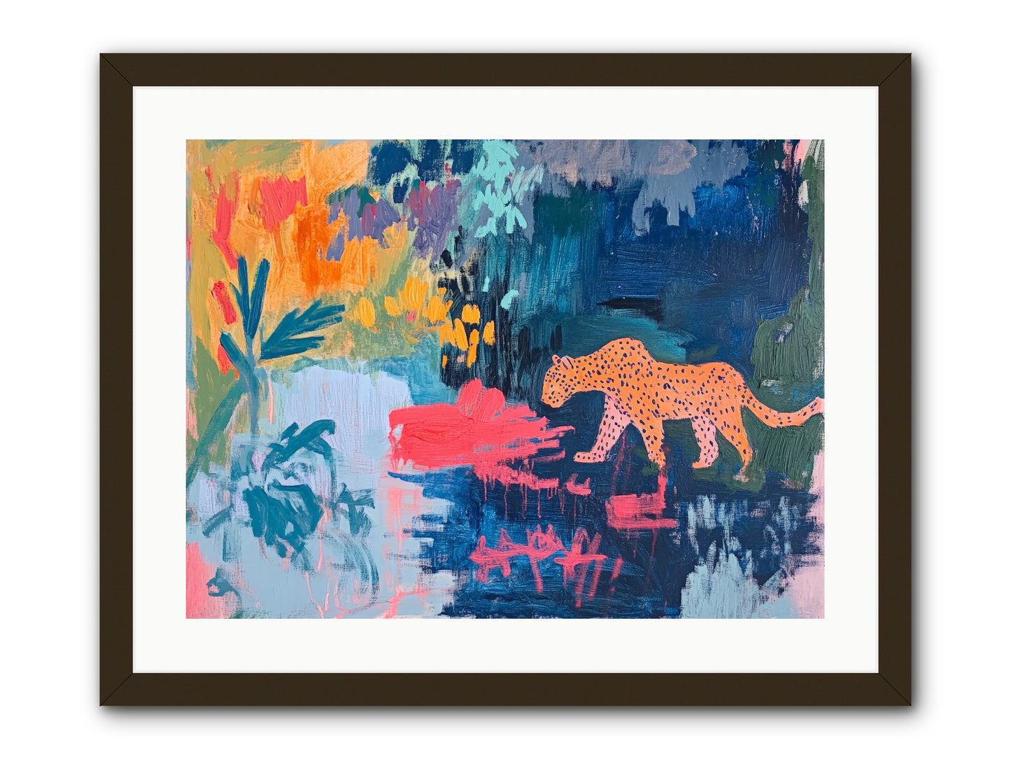 The Painted Leopard's Reverie -- Framed Print - Black 24x18