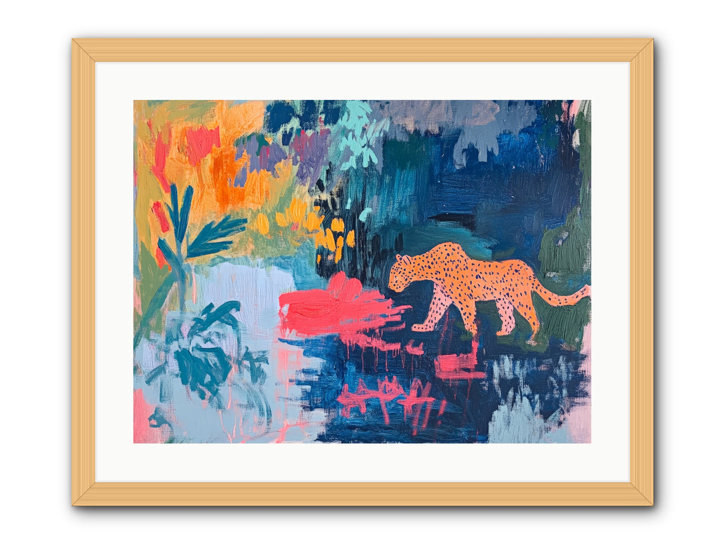 The Painted Leopard's Reverie -- Framed Print - Natural 24x18