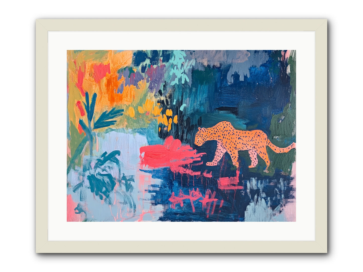 The Painted Leopard's Reverie -- Framed Print - White 24x18