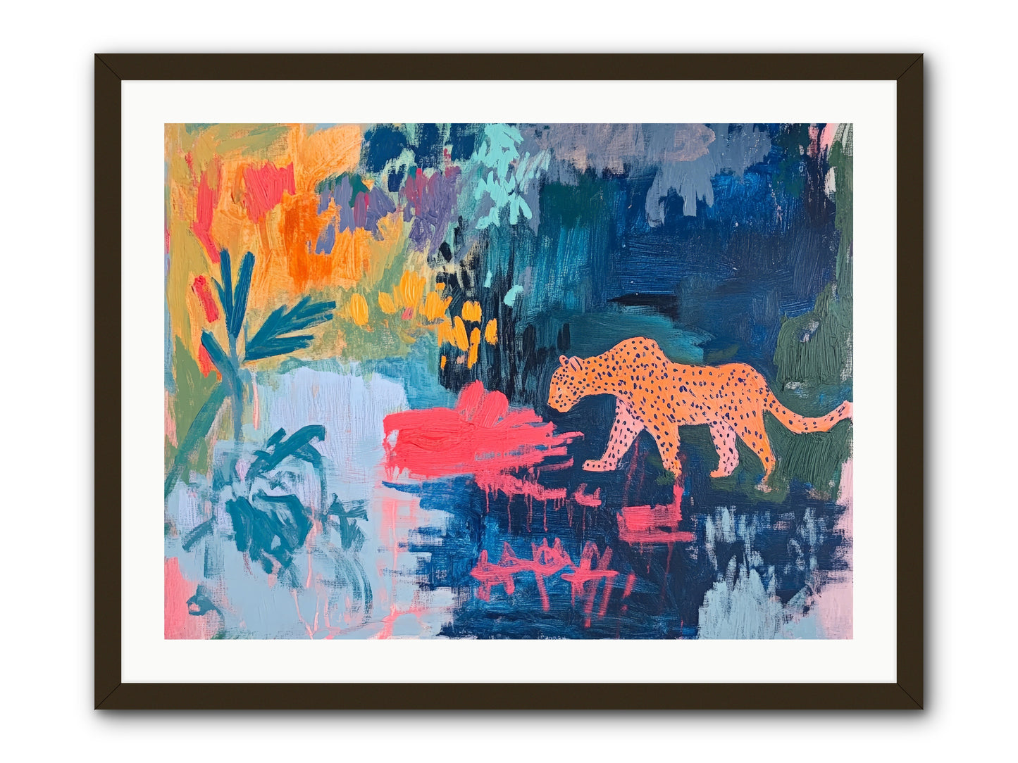 The Painted Leopard's Reverie -- Framed Print - Black 32x24