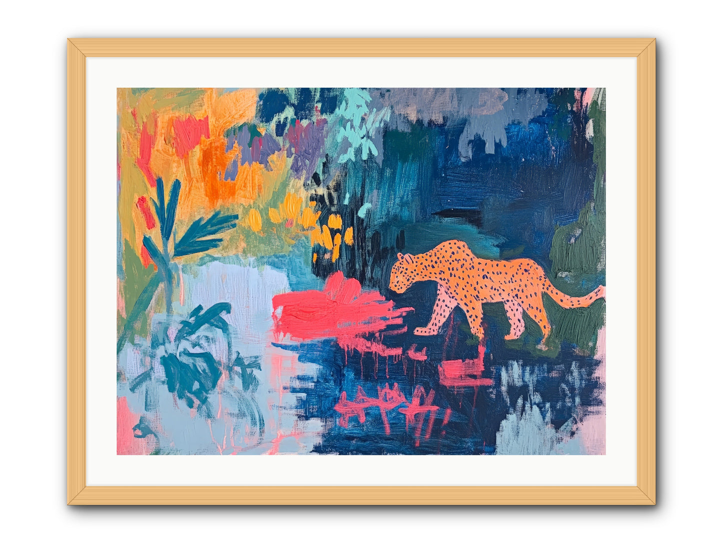 The Painted Leopard's Reverie -- Framed Print - Natural 32x24