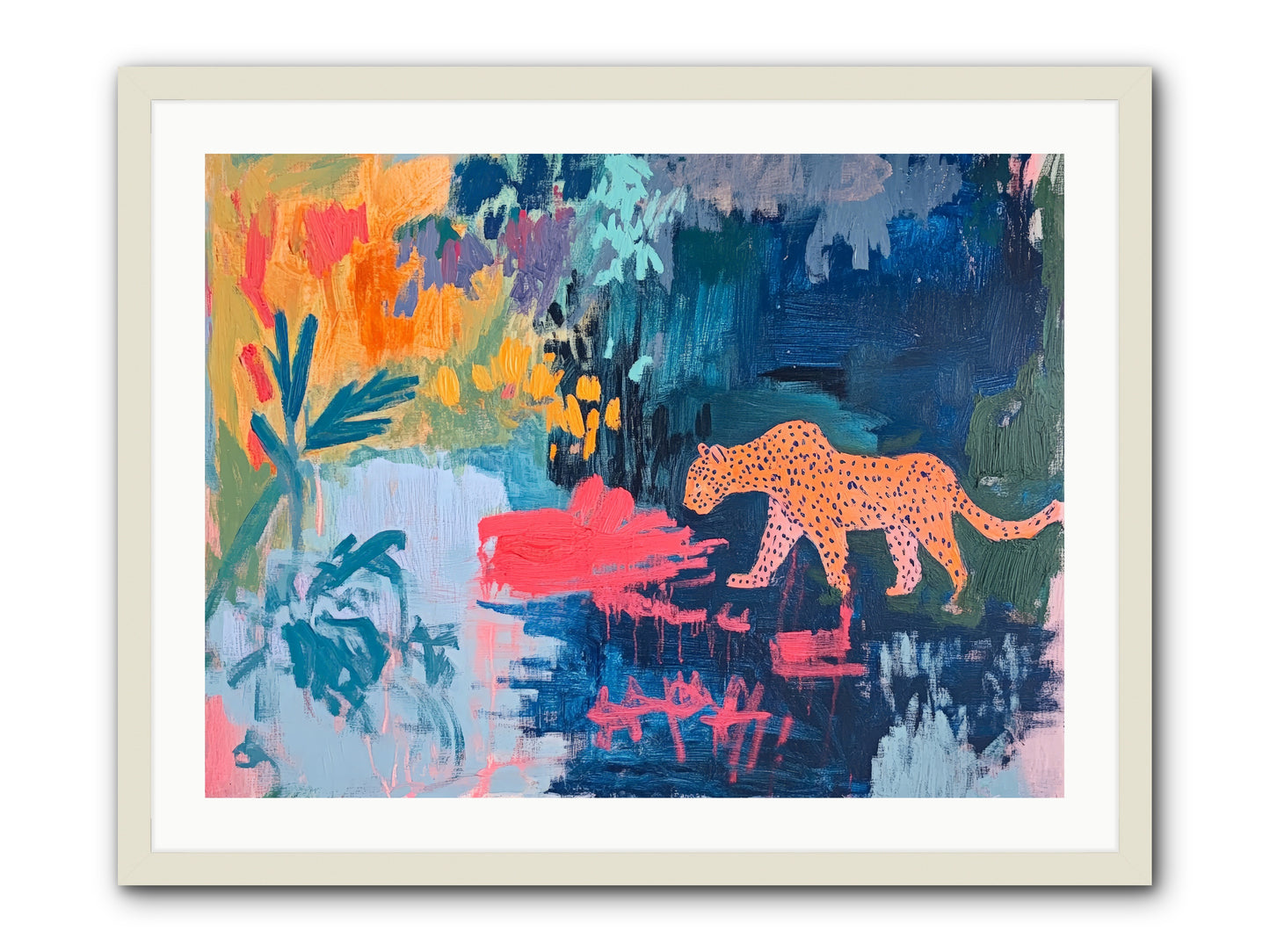 The Painted Leopard's Reverie -- Framed Print - White 32x24