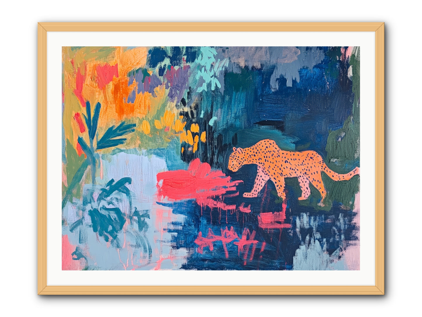 The Painted Leopard's Reverie -- Framed Print - Natural 40x30