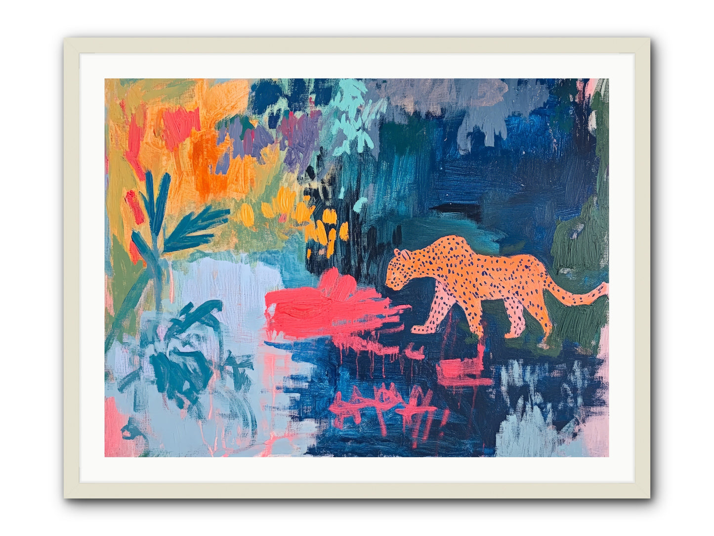 The Painted Leopard's Reverie -- Framed Print - White 40x30