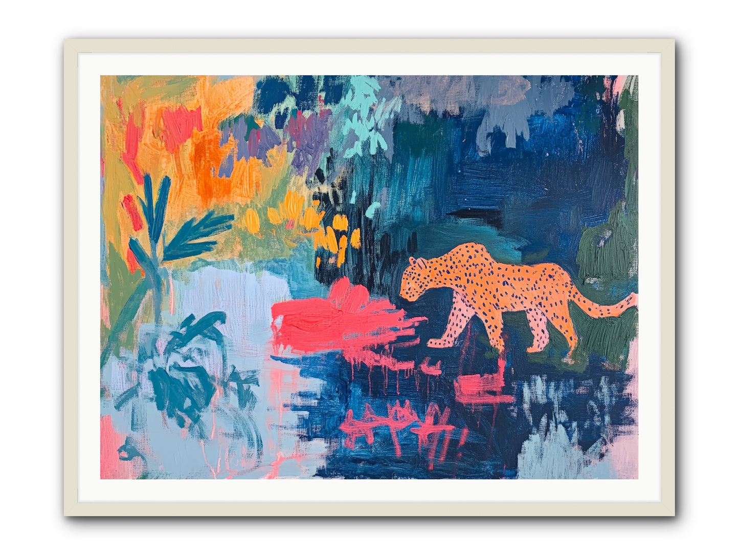 The Painted Leopard's Reverie -- Framed Print - White 48x36