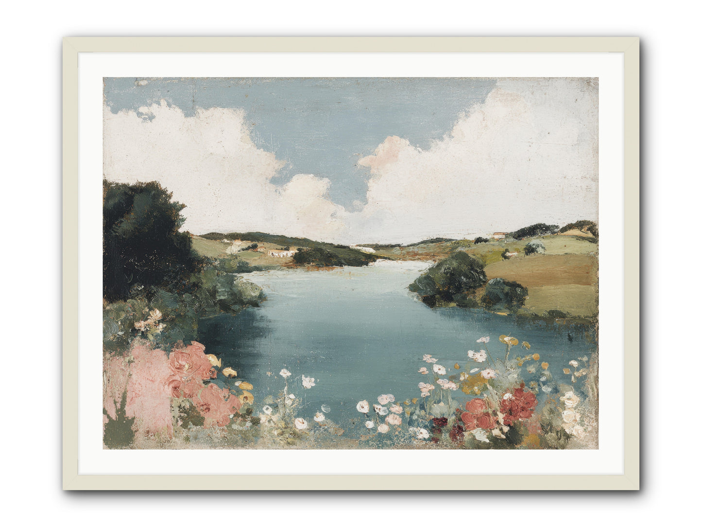 The Quiet Lake -- Framed Print - White 40x30