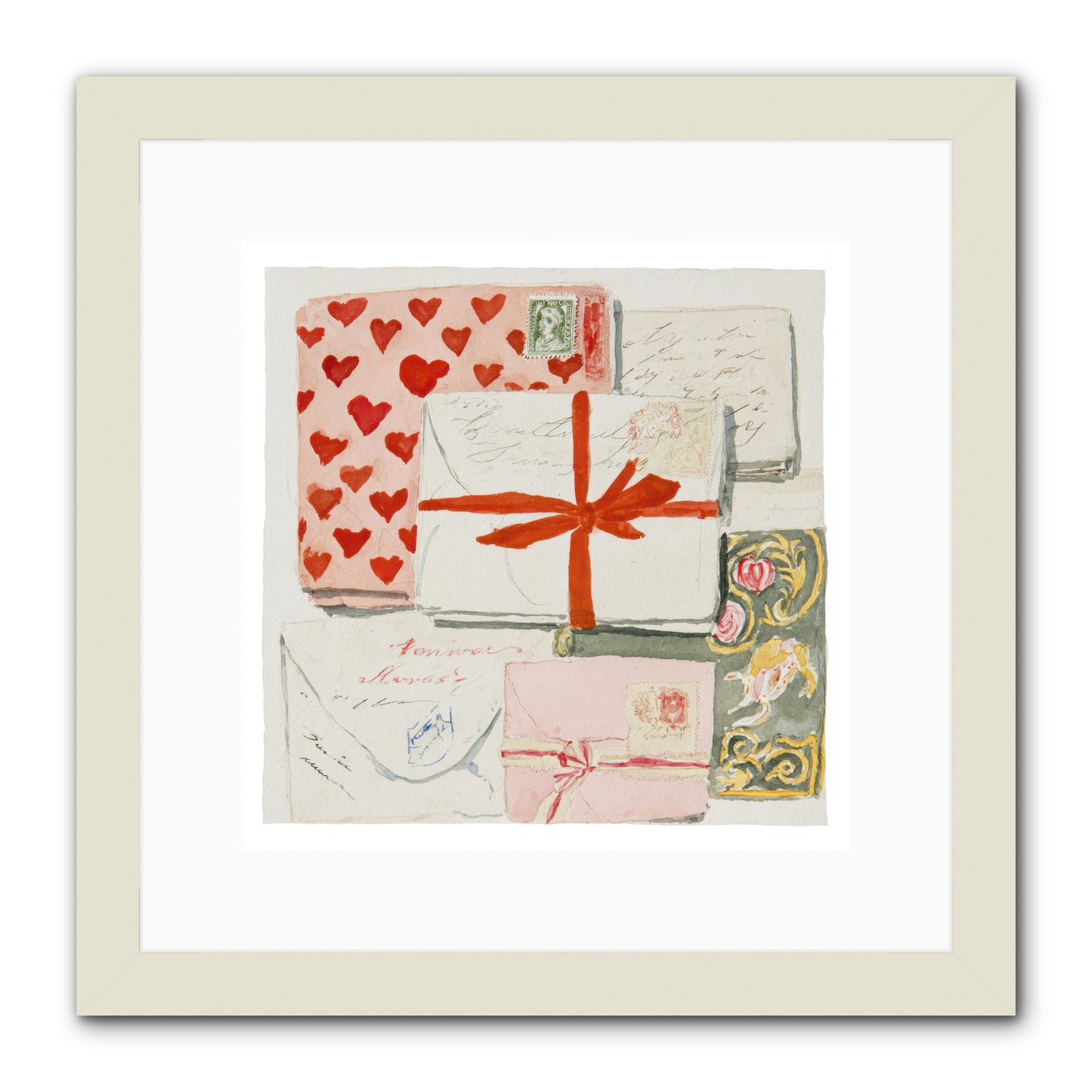 The Reading Club Of Hearts -- Framed Print - White 12x12