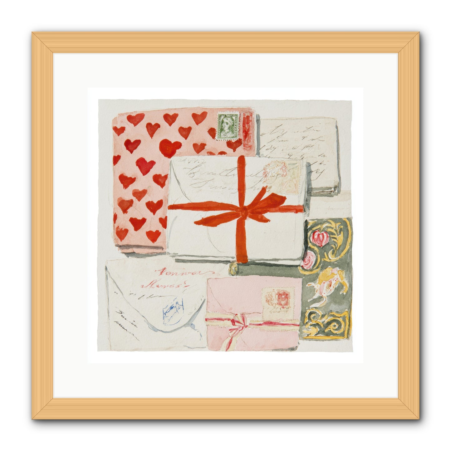 The Reading Club Of Hearts -- Framed Print - Natural 16x16