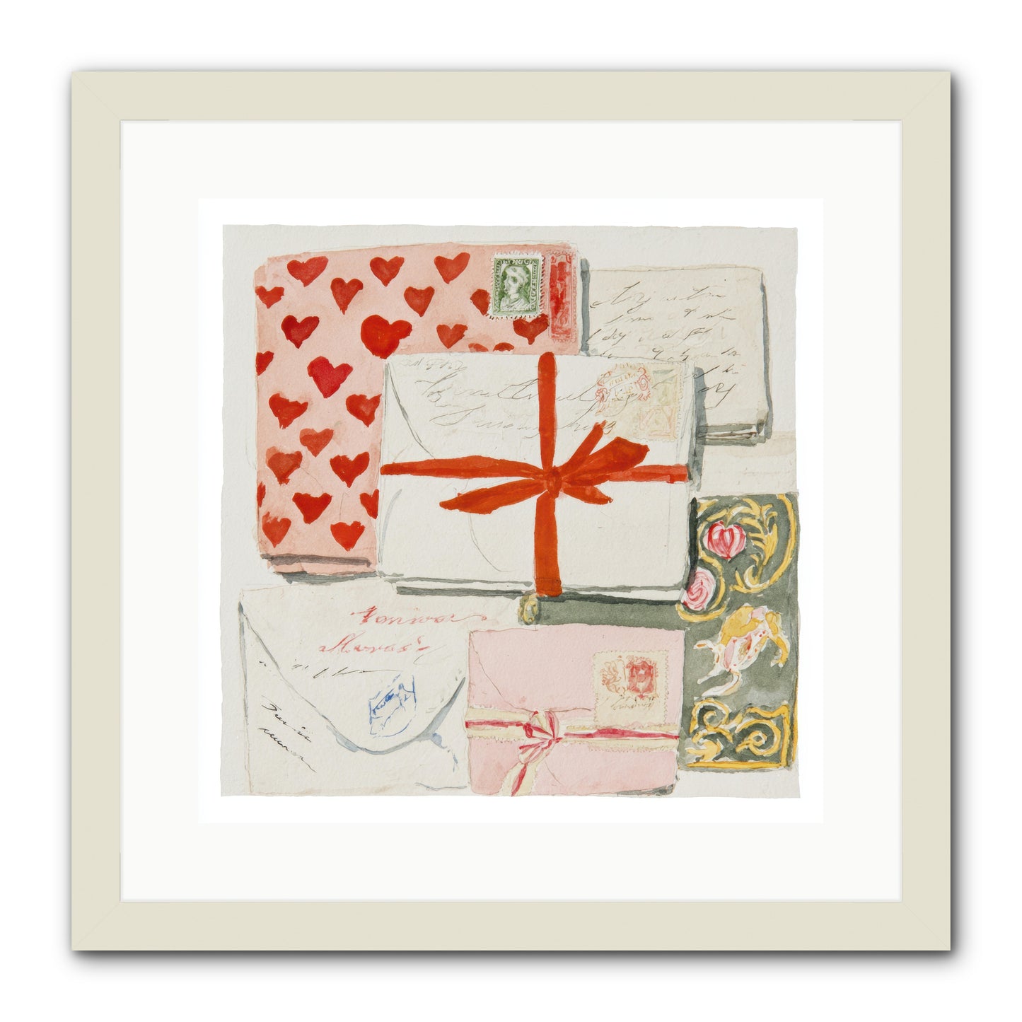The Reading Club Of Hearts -- Framed Print - White 16x16