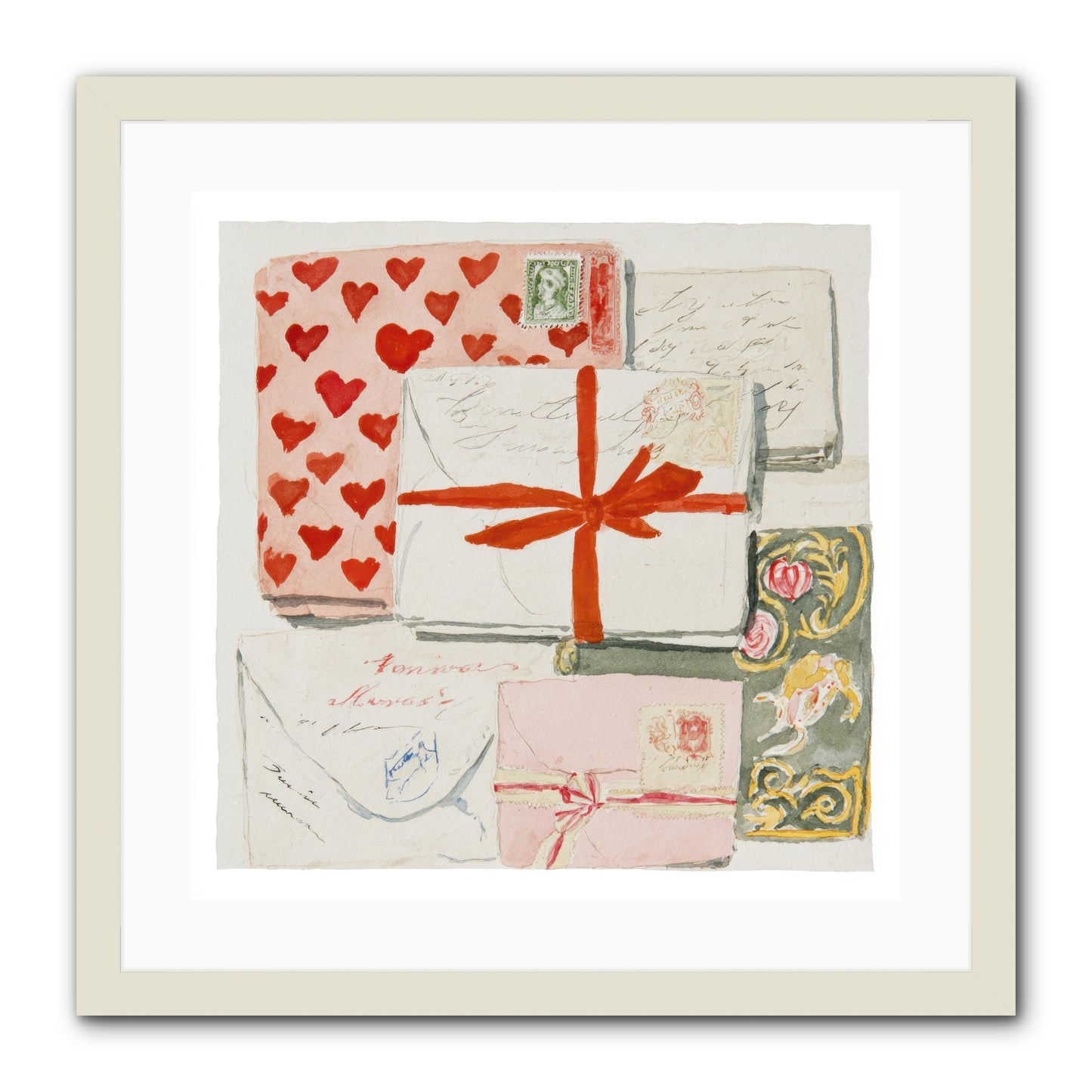 The Reading Club Of Hearts -- Framed Print - White 20x20