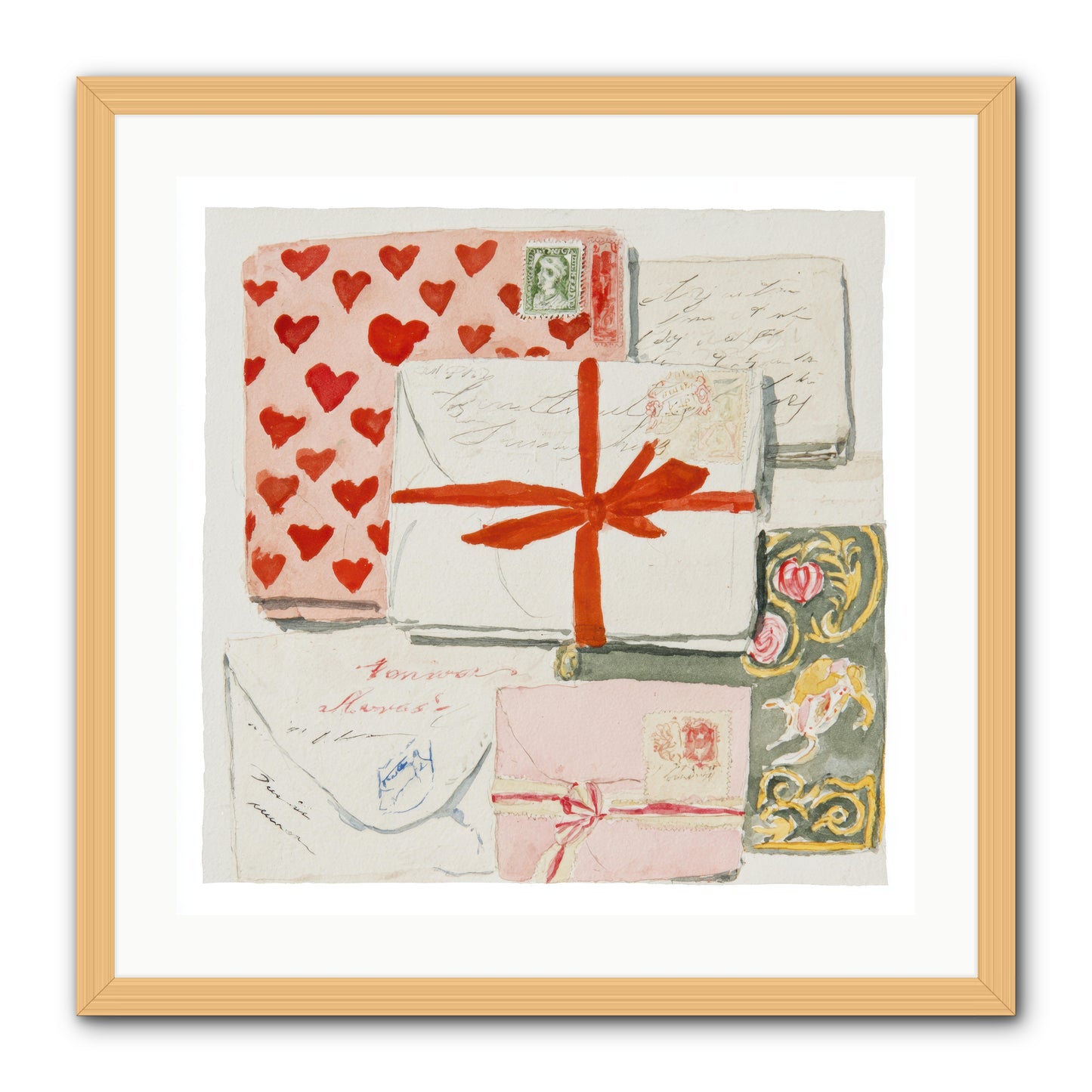 The Reading Club Of Hearts -- Framed Print - Natural 24x24