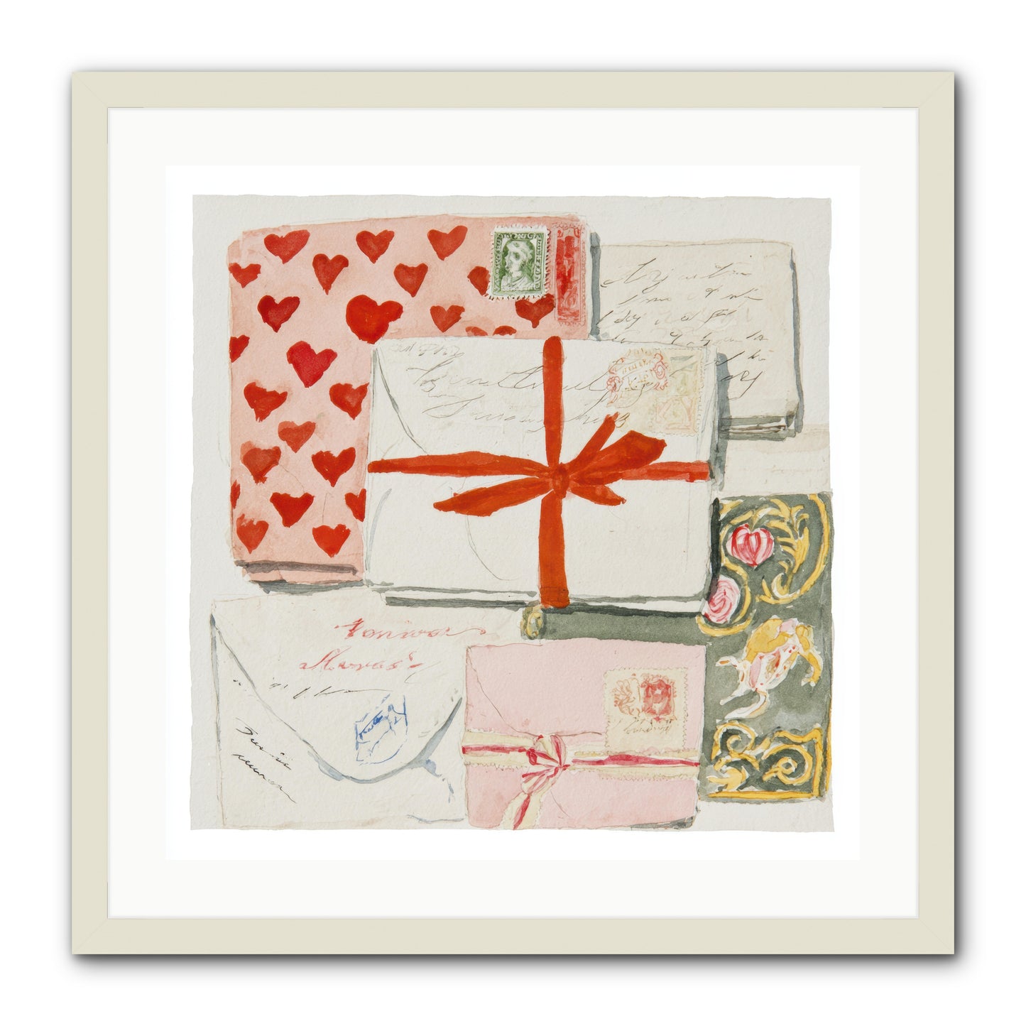 The Reading Club Of Hearts -- Framed Print - White 24x24