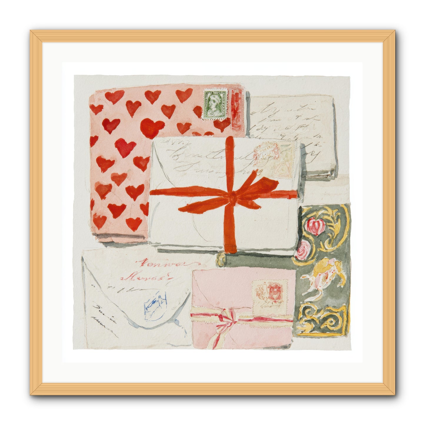 The Reading Club Of Hearts -- Framed Print - Natural 30x30