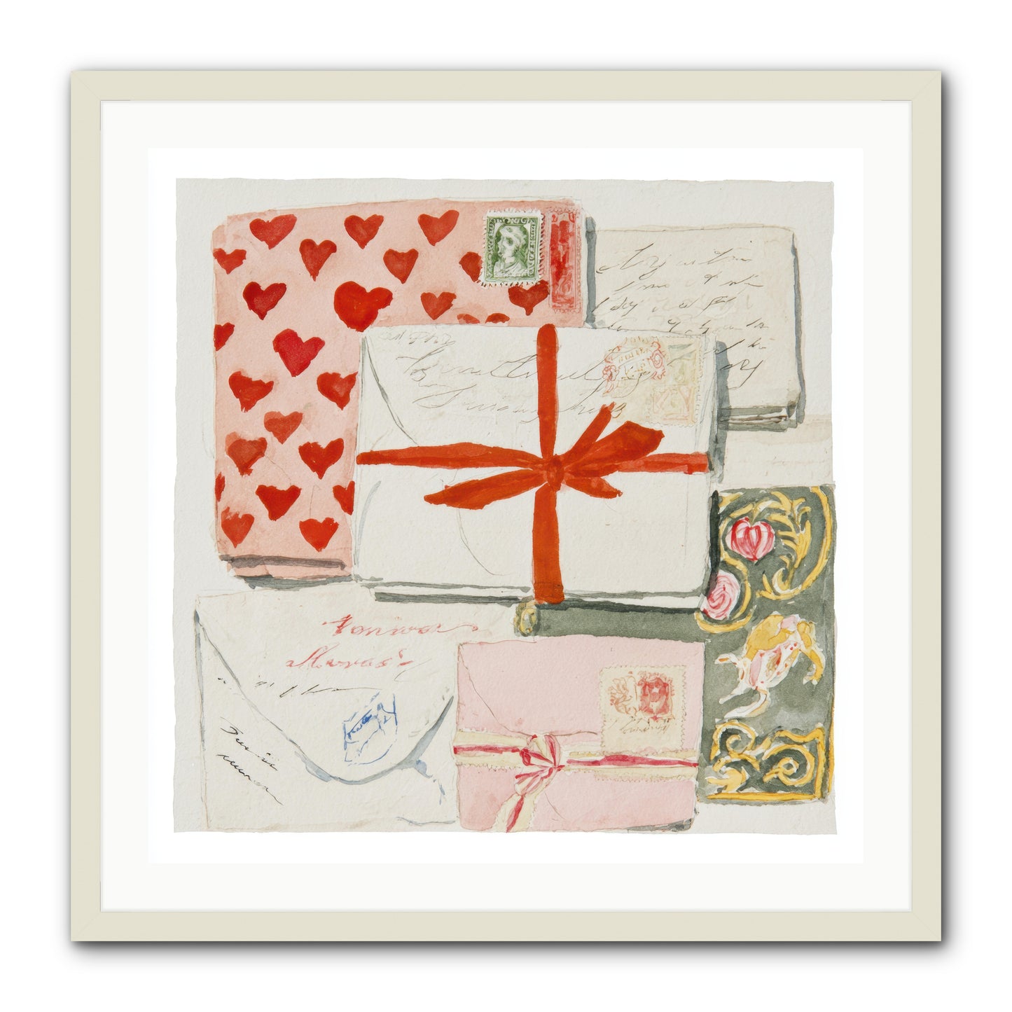 The Reading Club Of Hearts -- Framed Print - White 30x30