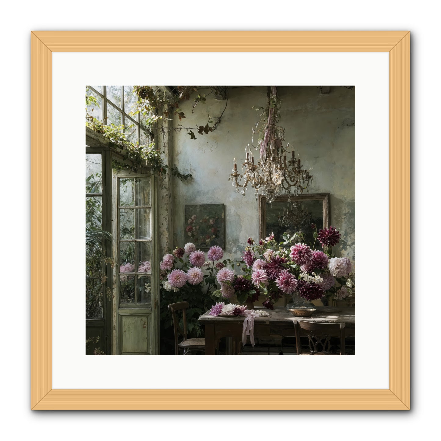 The Summer Table -- Framed Print - Natural 16x16