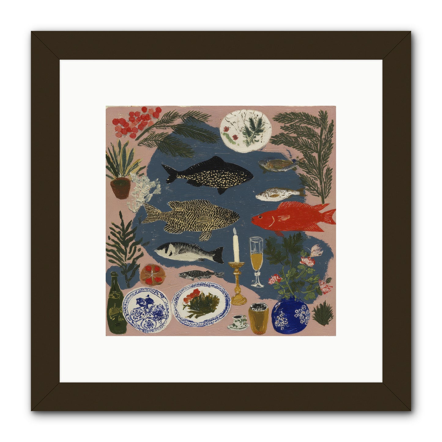 The Underwater Supper -- Framed Print - Black 10x10