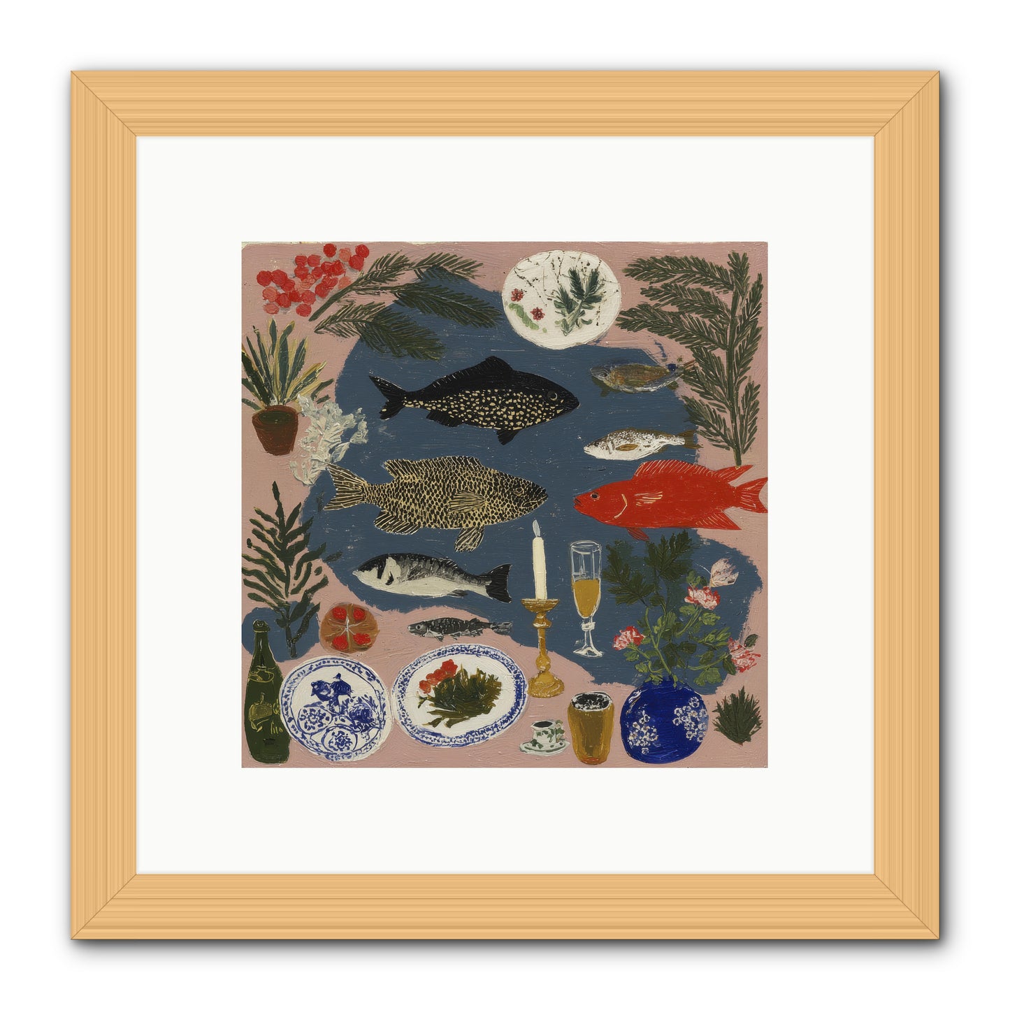 The Underwater Supper -- Framed Print - Natural 10x10