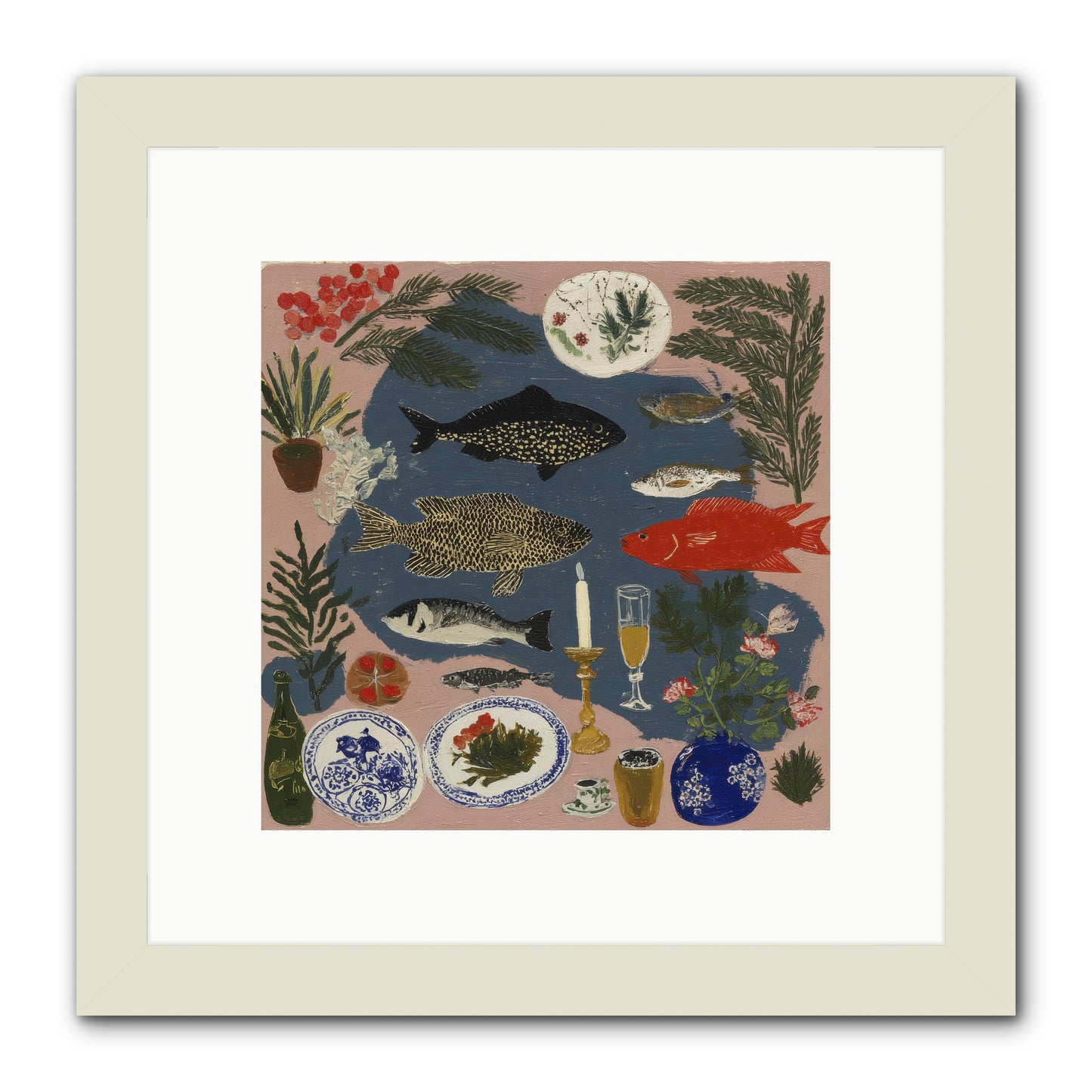 The Underwater Supper -- Framed Print - White 10x10