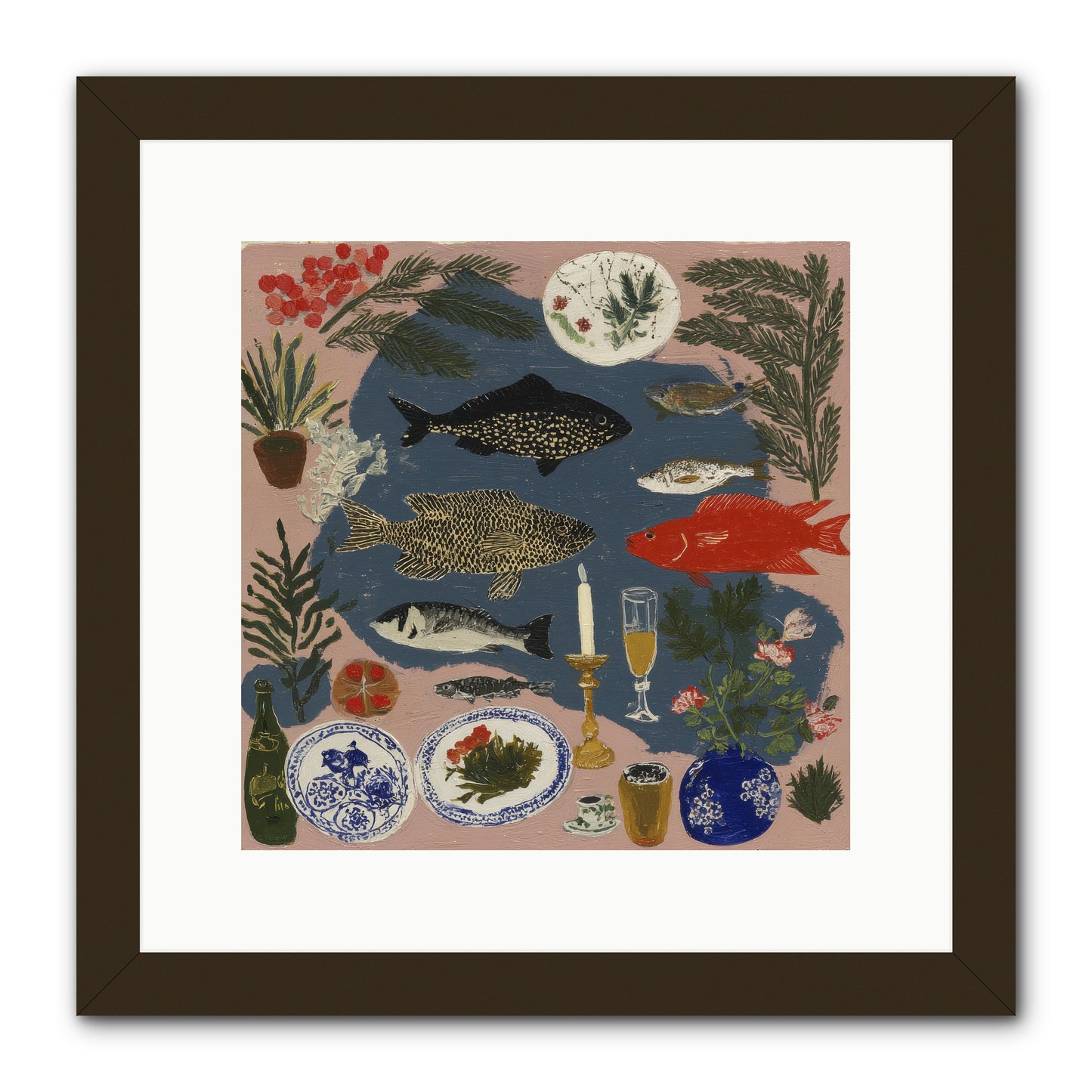 The Underwater Supper -- Framed Print - Black 12x12