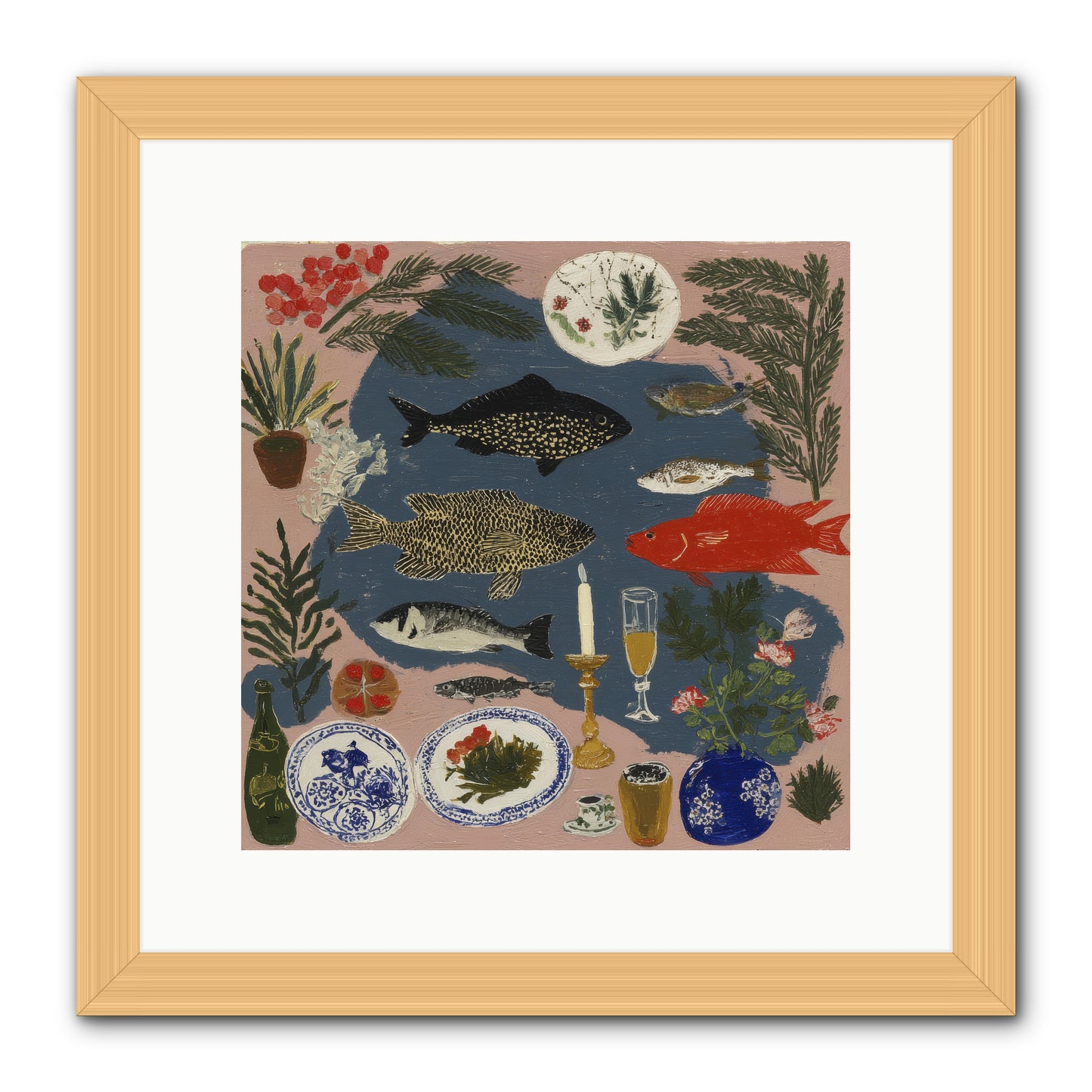 The Underwater Supper -- Framed Print - Natural 12x12