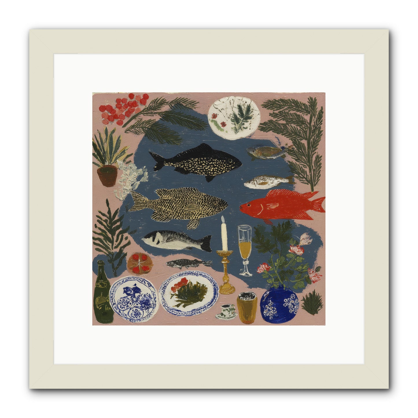The Underwater Supper -- Framed Print - White 12x12