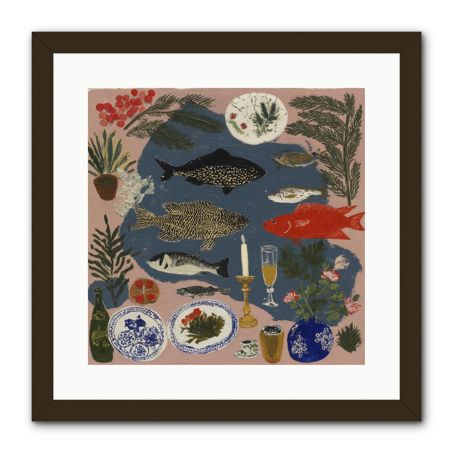 The Underwater Supper -- Framed Print - Black 16x16