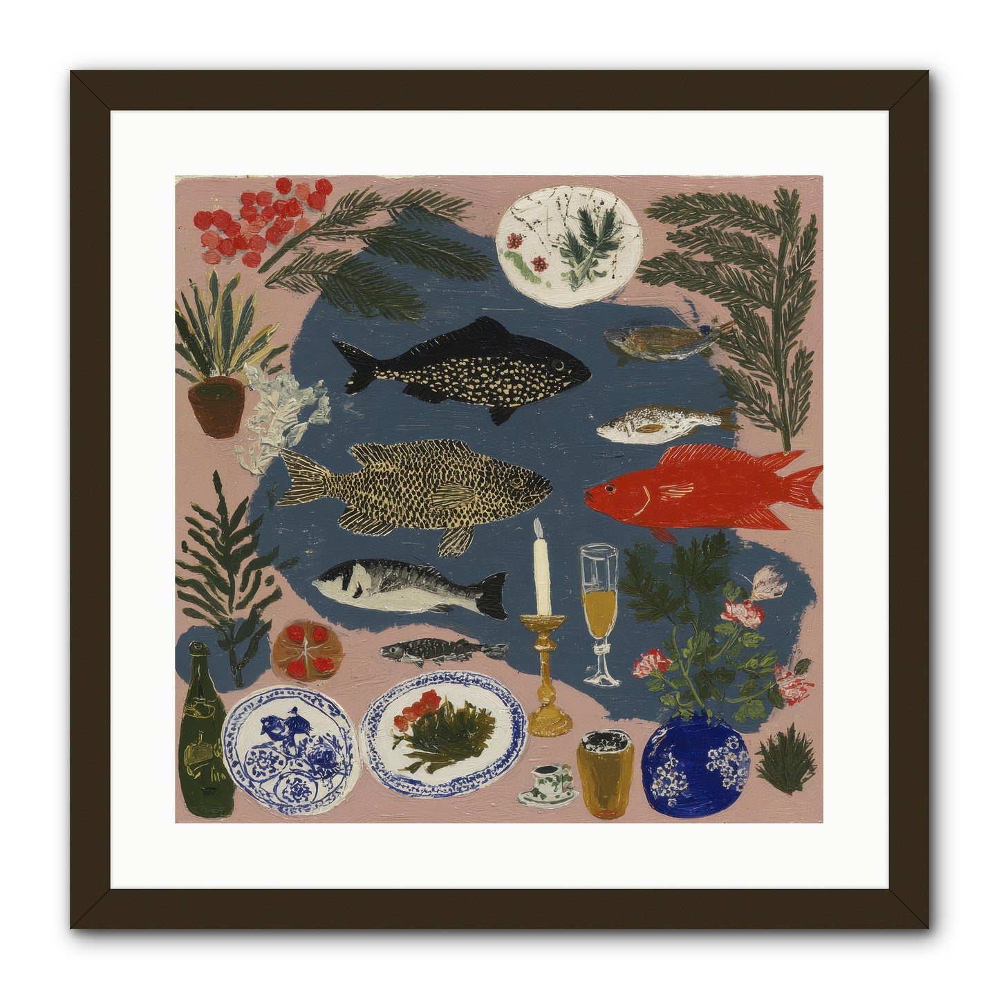 The Underwater Supper -- Framed Print - Black 20x20