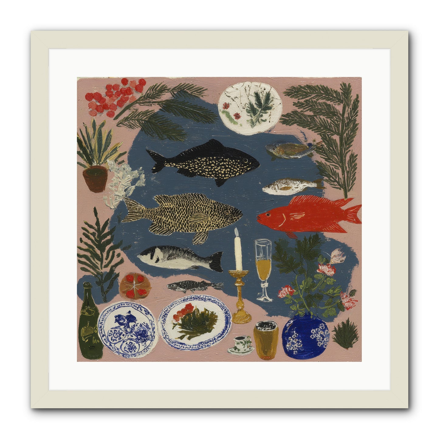 The Underwater Supper -- Framed Print - White 20x20