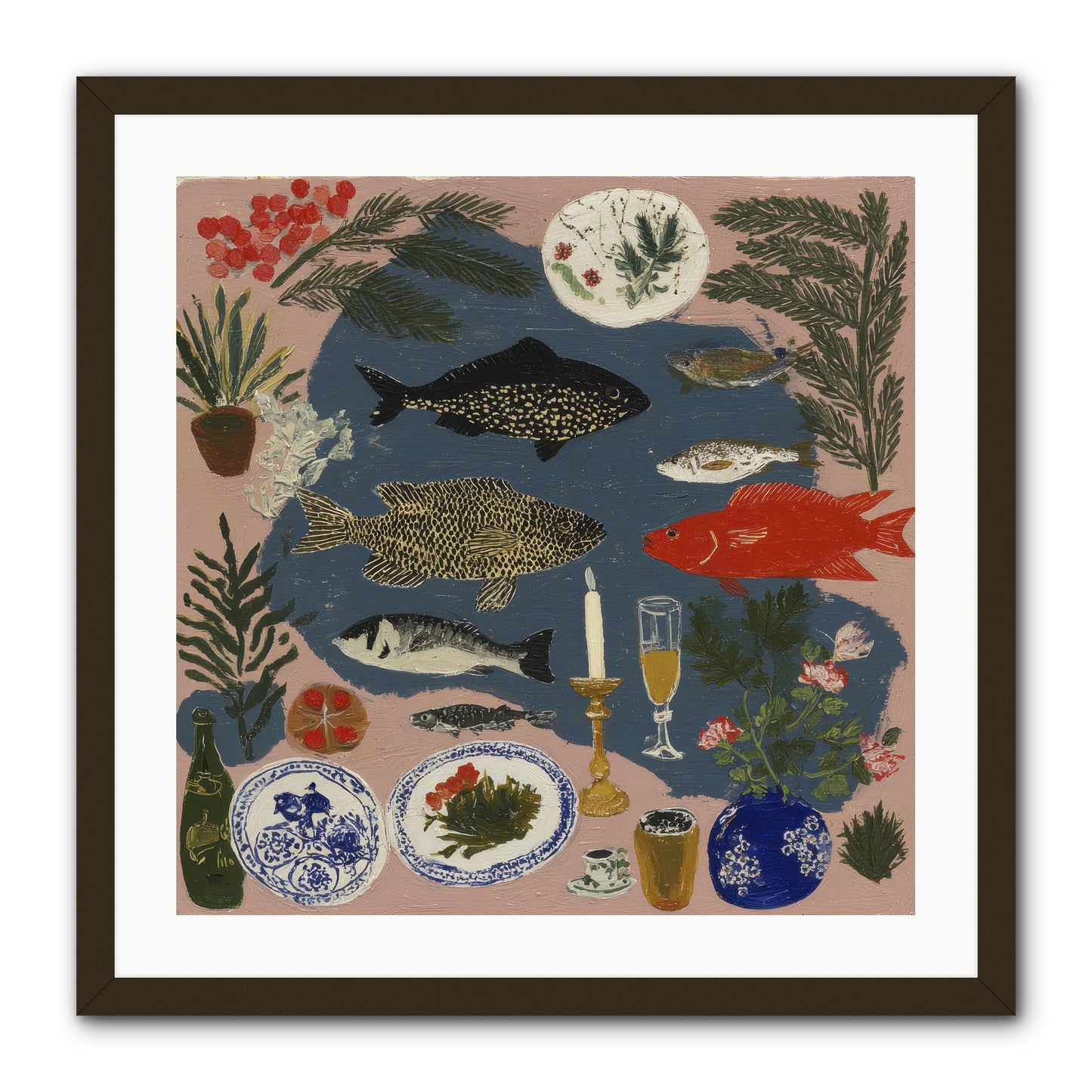 The Underwater Supper -- Framed Print - Black 24x24