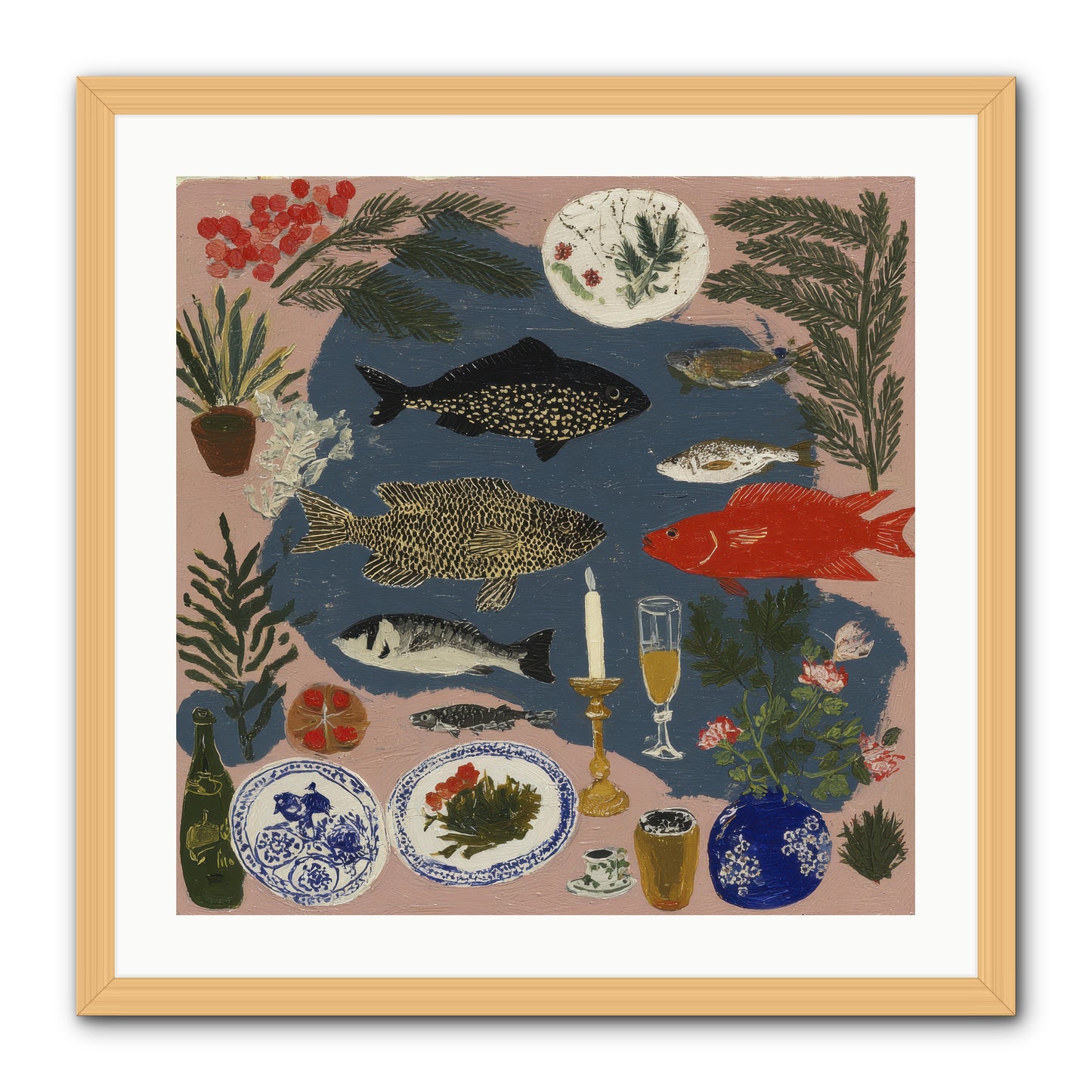 The Underwater Supper -- Framed Print - Natural 24x24