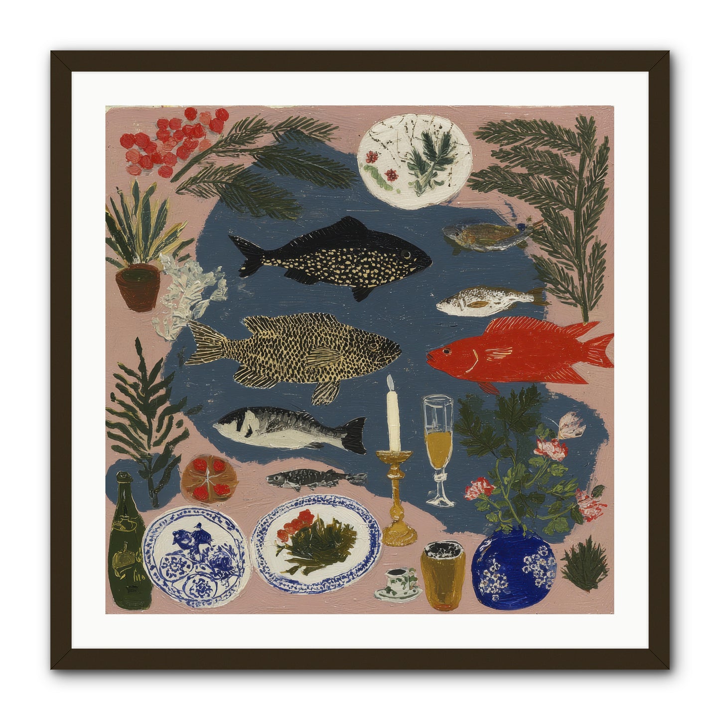 The Underwater Supper -- Framed Print - Black 30x30