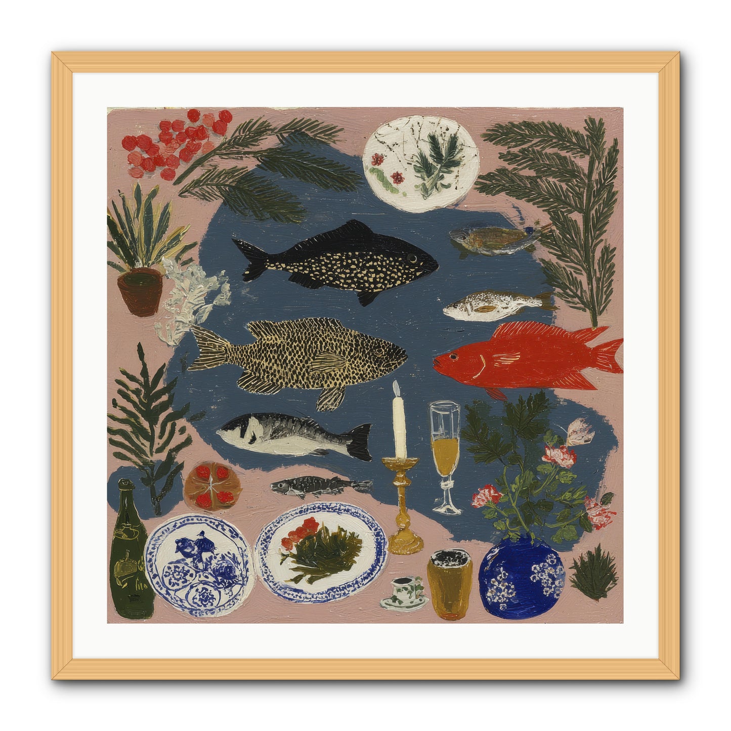 The Underwater Supper -- Framed Print - Natural 30x30