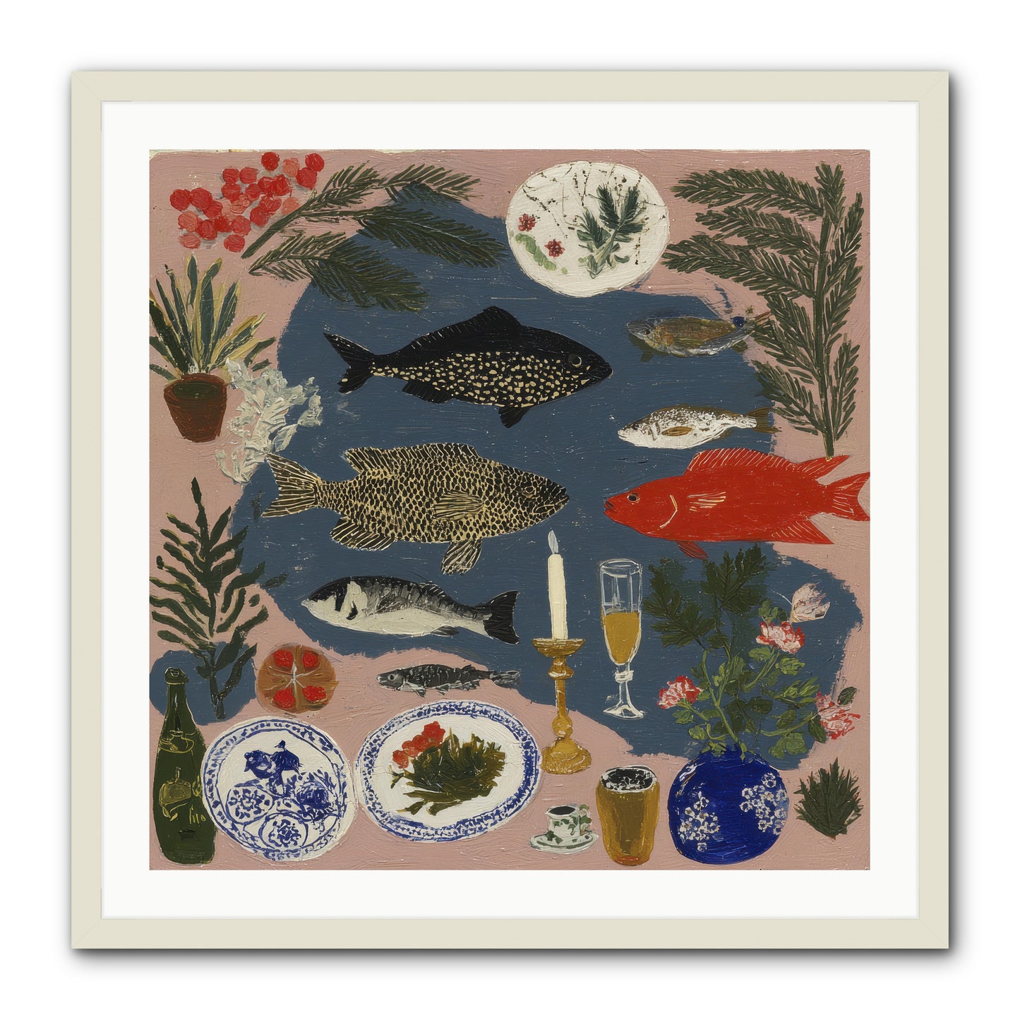 The Underwater Supper -- Framed Print - White 30x30