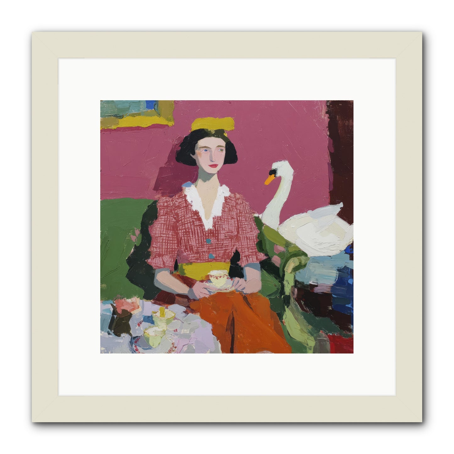 The Unlikely Guest -- Framed Print - White 12x12