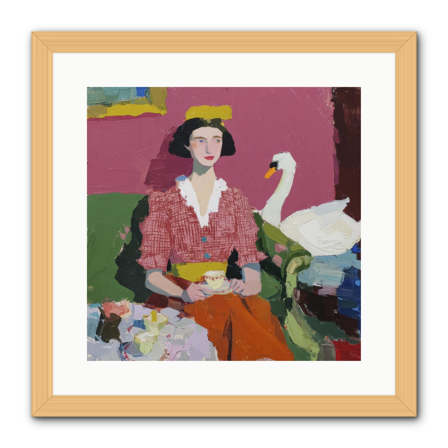 The Unlikely Guest -- Framed Print - Natural 16x16