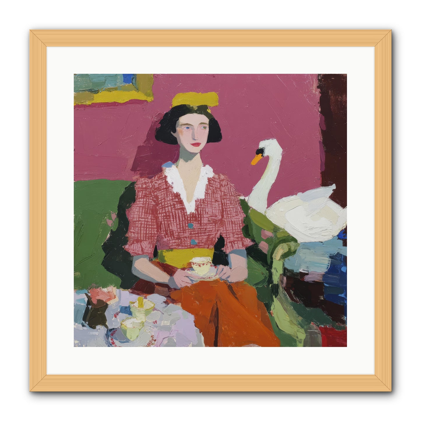 The Unlikely Guest -- Framed Print - Natural 20x20