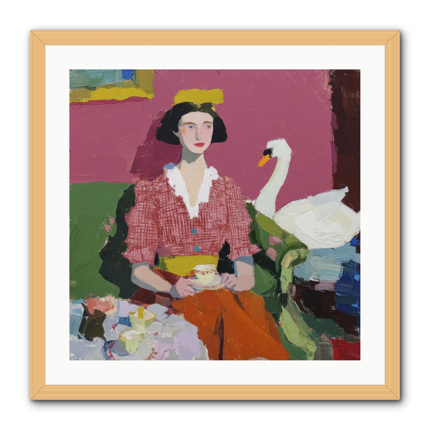 The Unlikely Guest -- Framed Print - Natural 24x24