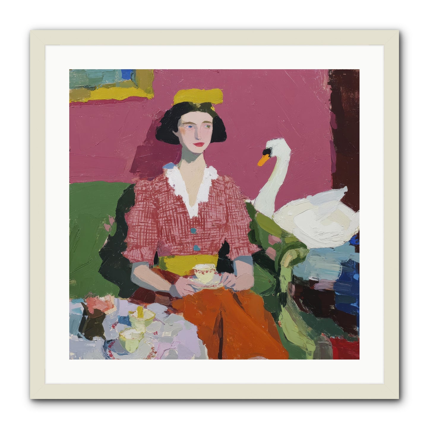 The Unlikely Guest -- Framed Print - White 24x24
