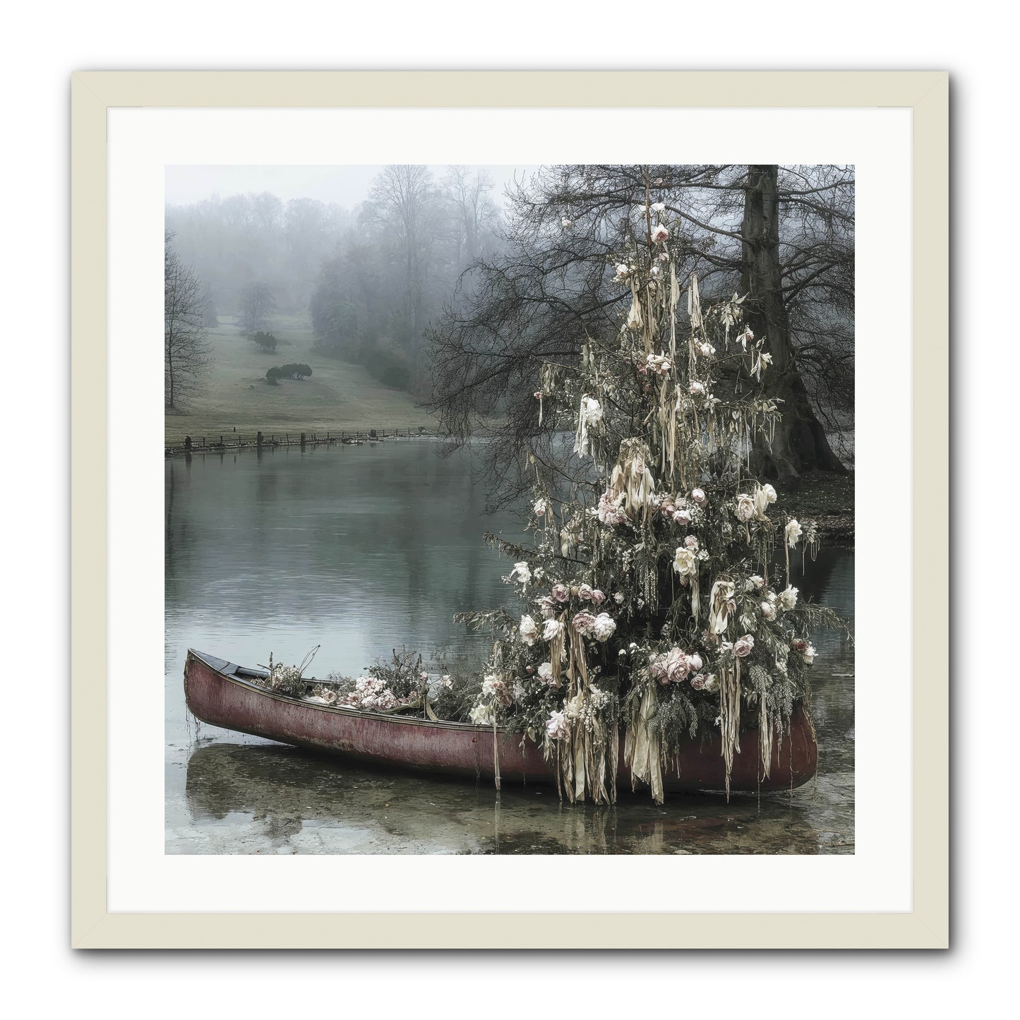 The Winter Lake Wonder -- Framed Print - White 24x24