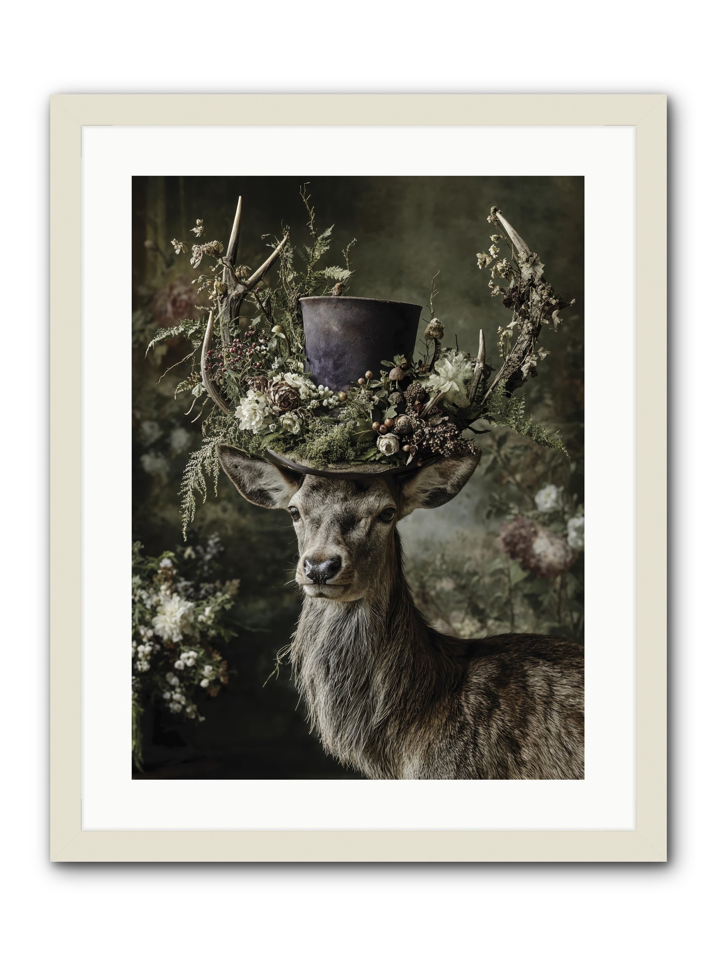 The Woodland Deity -- Framed Print - White 18x24