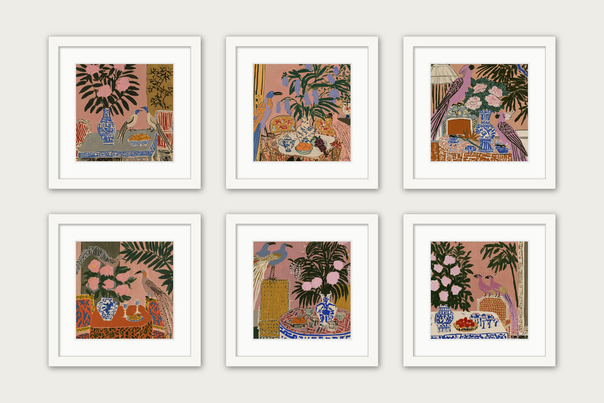 The Six O’Clock Aviary - Framed Print - White, 12x12