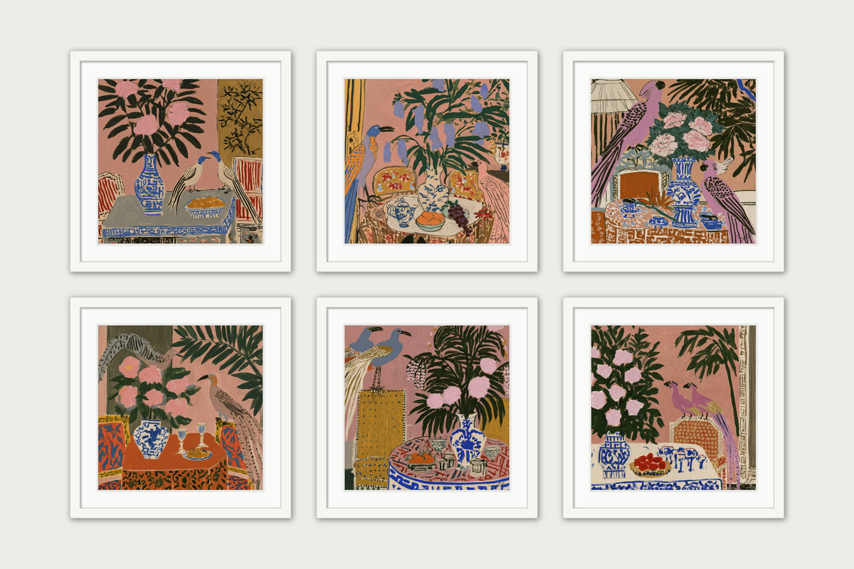The Six O’Clock Aviary - Framed Print - White, 20x20