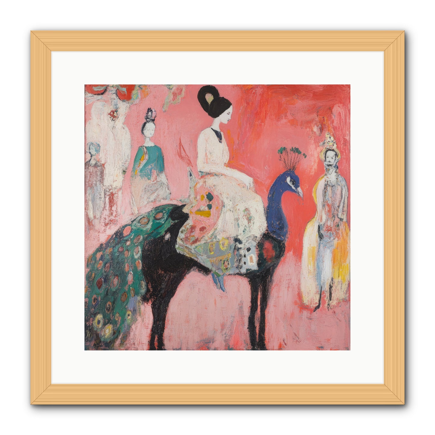 Theater Of Bold Plumes -- Framed Print - Natural 16x16