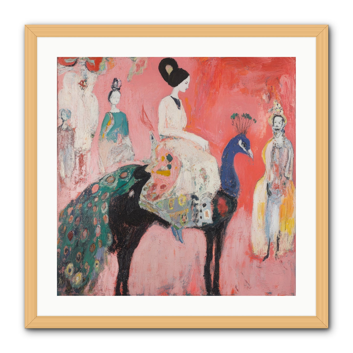 Theater Of Bold Plumes -- Framed Print - Natural 24x24