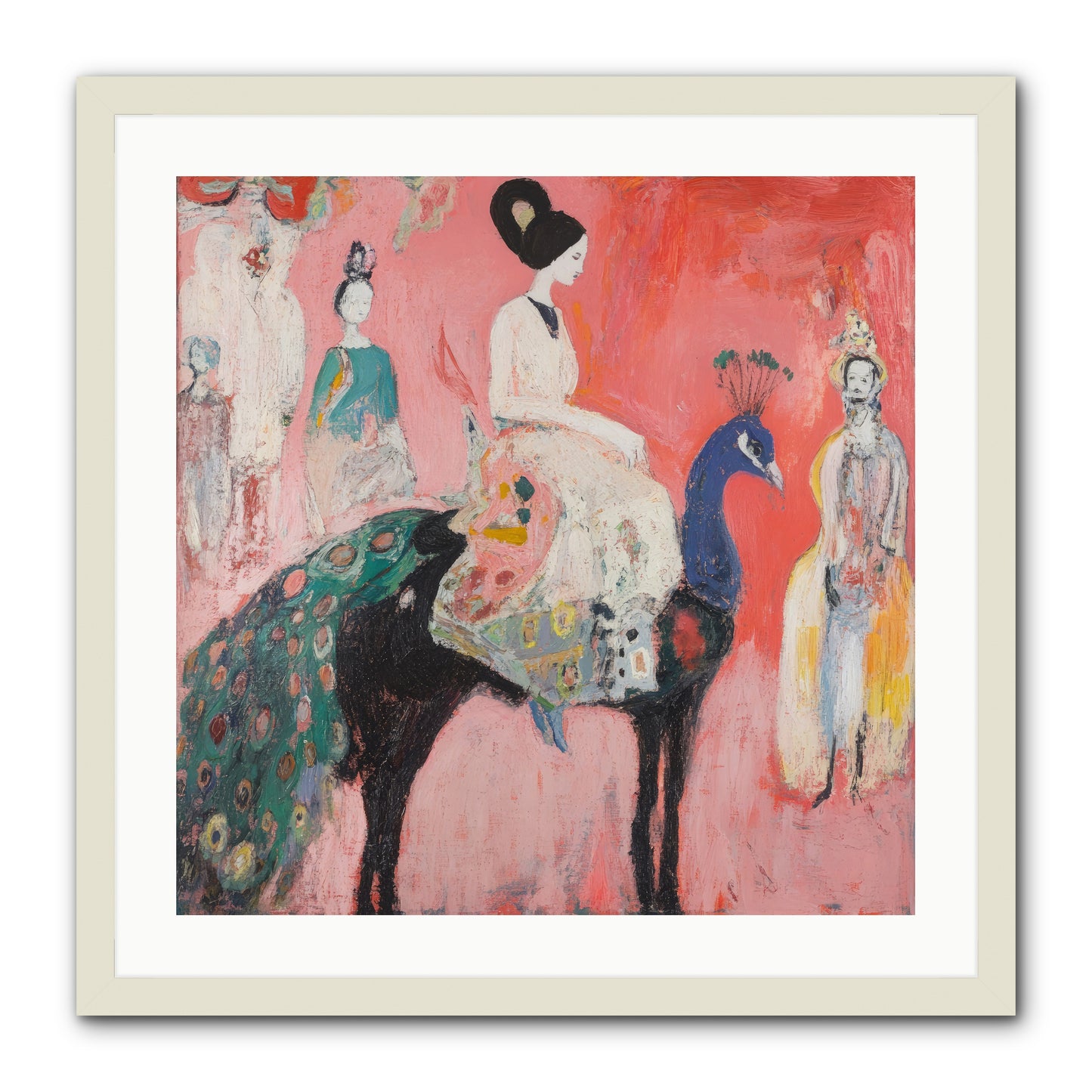 Theater Of Bold Plumes -- Framed Print - White 24x24