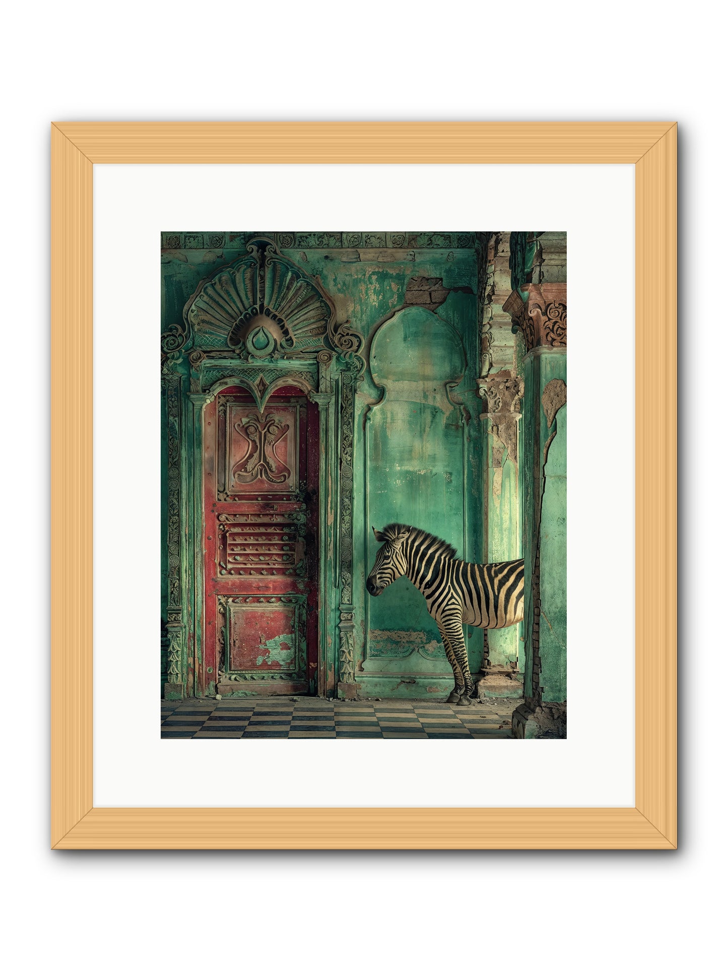 Wanderer At The Palace Gate -- Framed Print - Natural 12x15