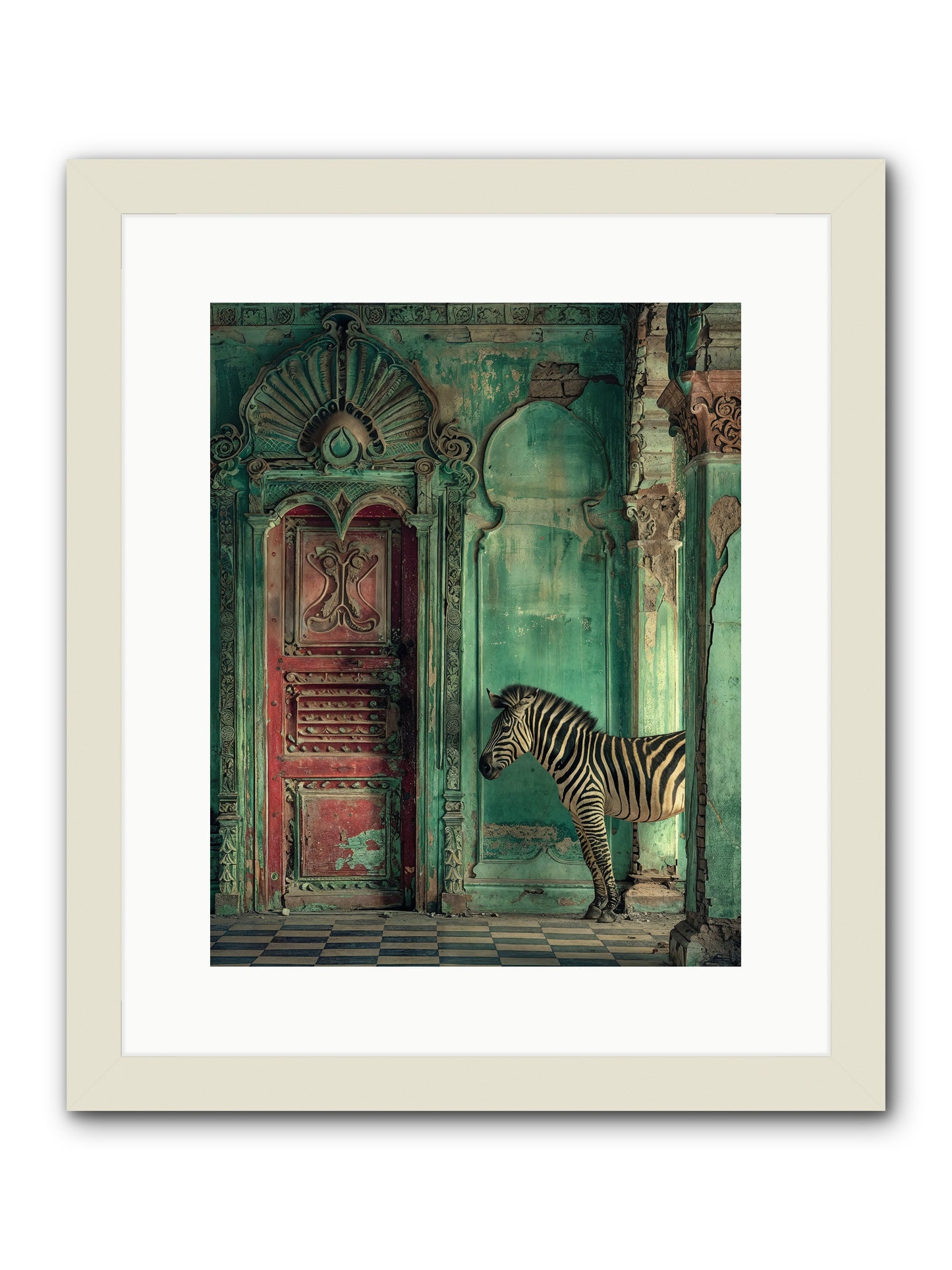 Wanderer At The Palace Gate -- Framed Print - White 12x15