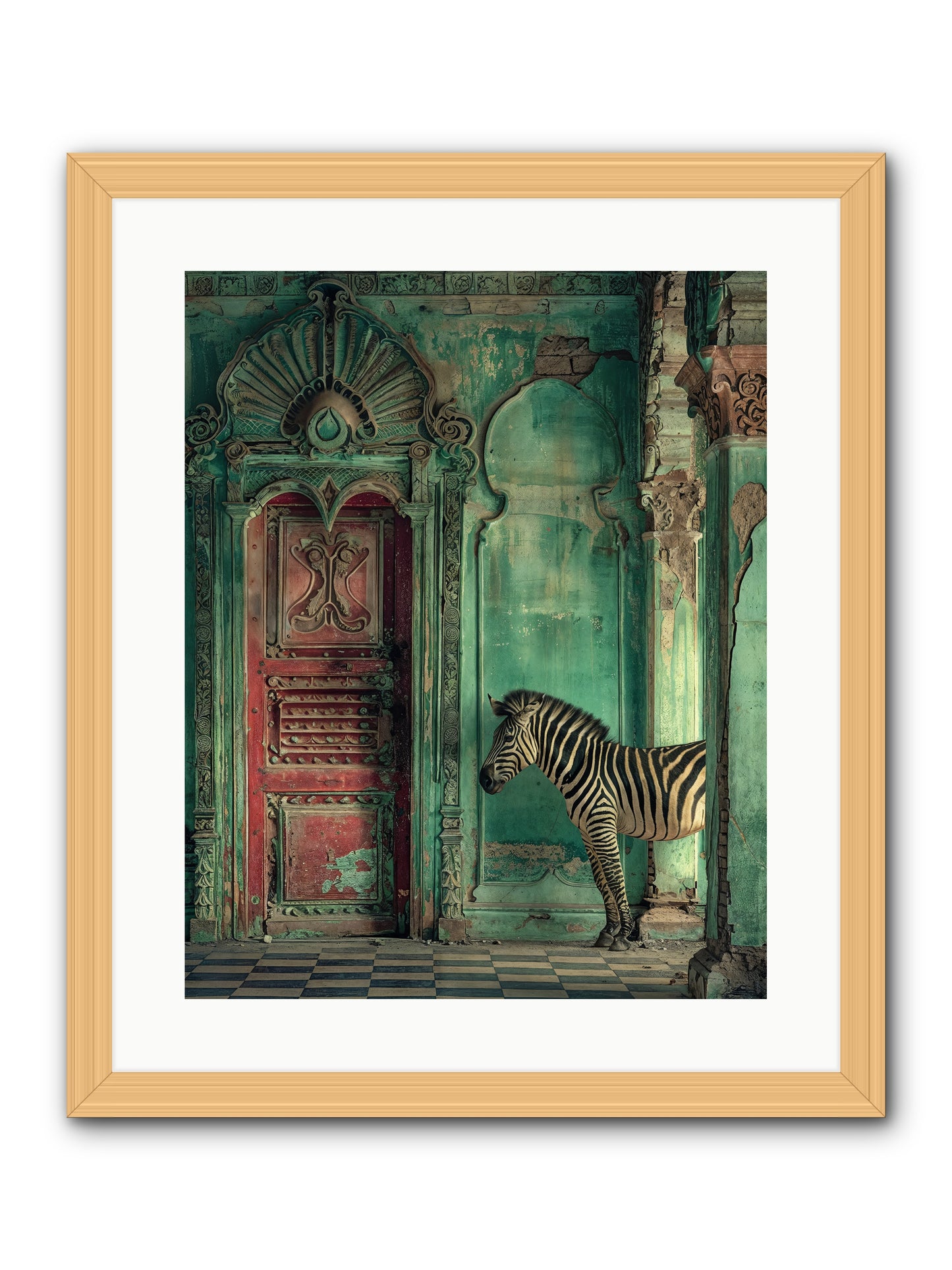 Wanderer At The Palace Gate -- Framed Print - Natural 16x20